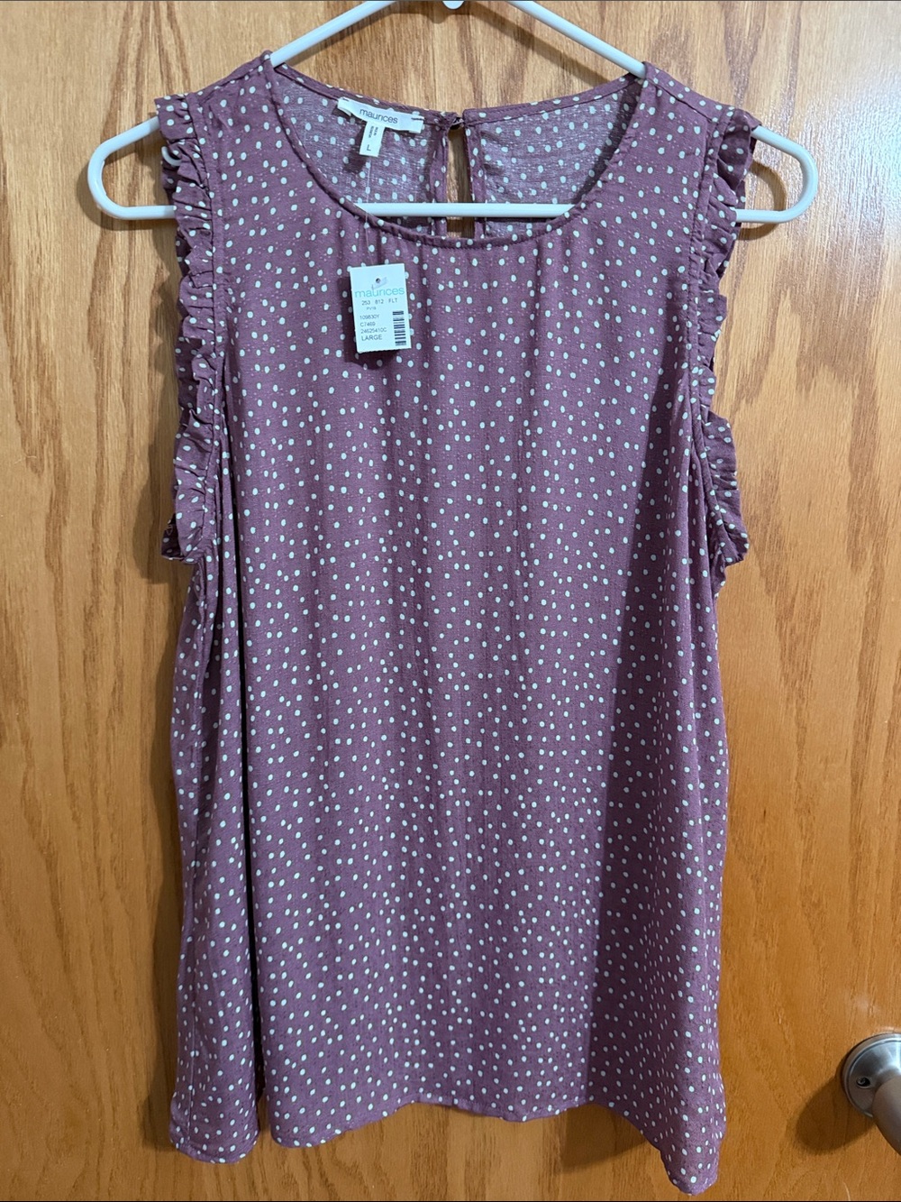 Maurices Mauve Dot Ruffle Sleeve Tank Top